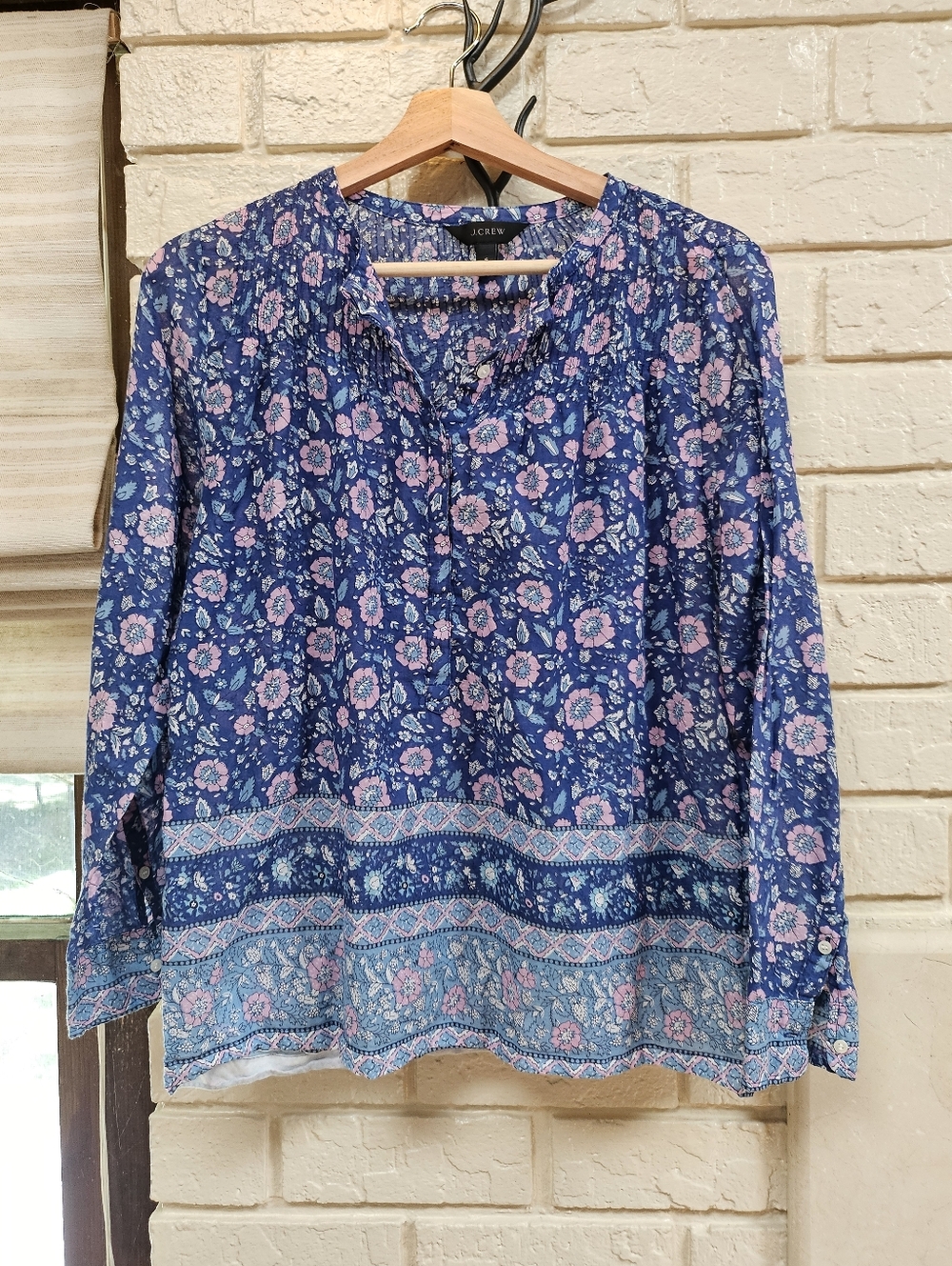 J. Crew Navy and Pink Floral Button-Front Blouse
